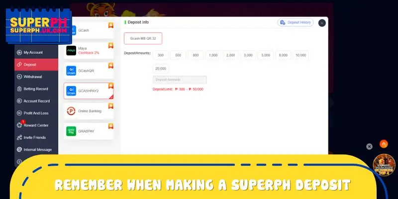 Key points to remember when making a SUPERPH deposit