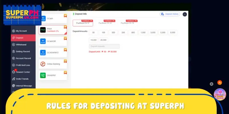 Rules for depositing at SUPERPH